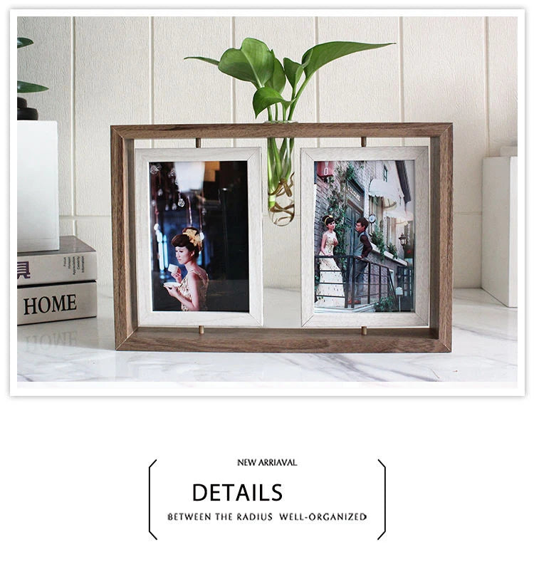 Picture Frames 4x6 Rotating Family Photo Frame,Office Desk Decor Wedding Gift, Floating Double-Sided Glass Tabletop Standing
