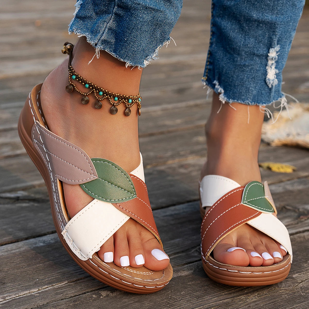 Women Slippers 2025 Summer Shoes Woman Mix Color Heels Sandals Summer Women Elegant Heeled Footwear Slippers slides Women