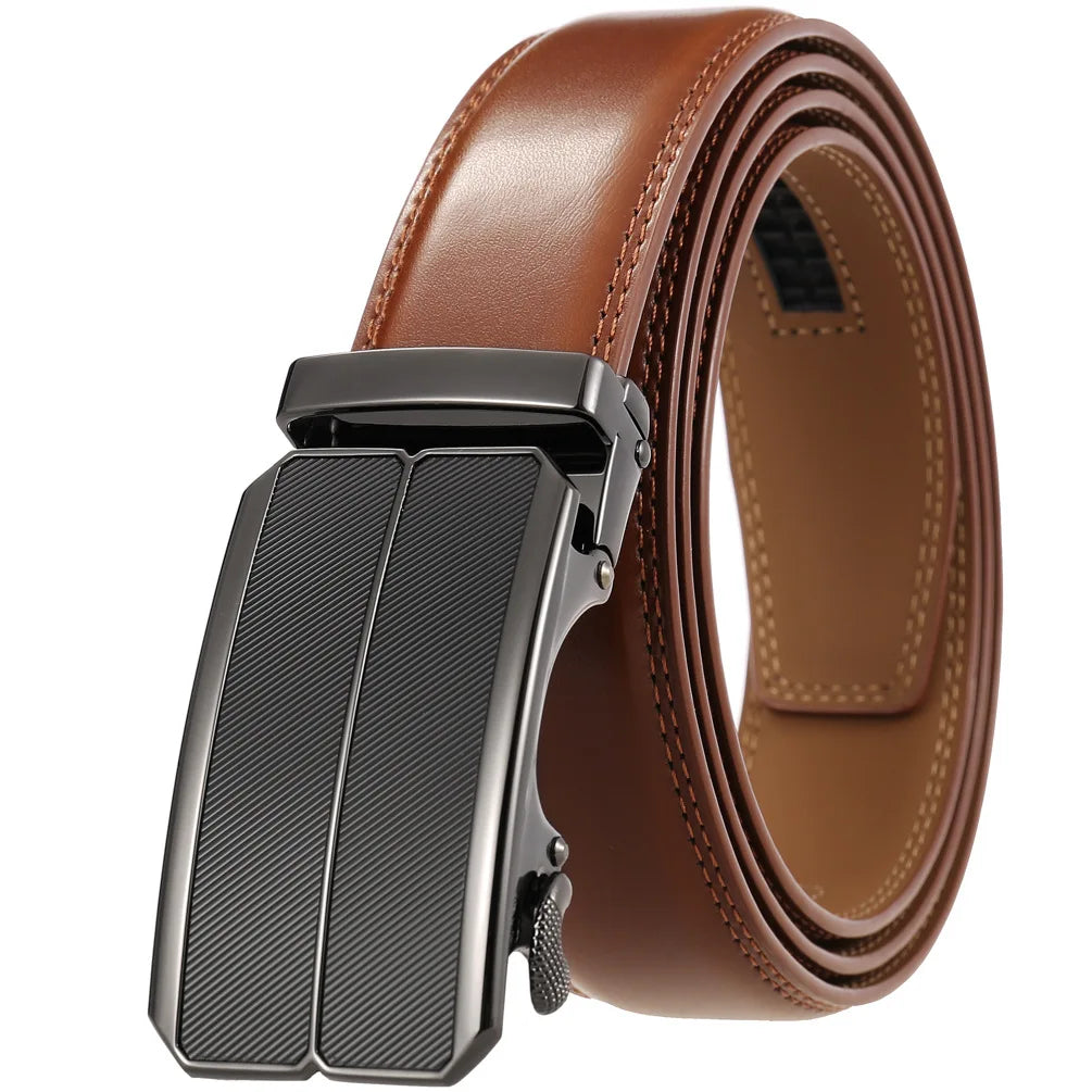 Men's Genuine Leather Belt Fashion Automatic Buckle Belt for Popular Business High Quality Male Belt Brown