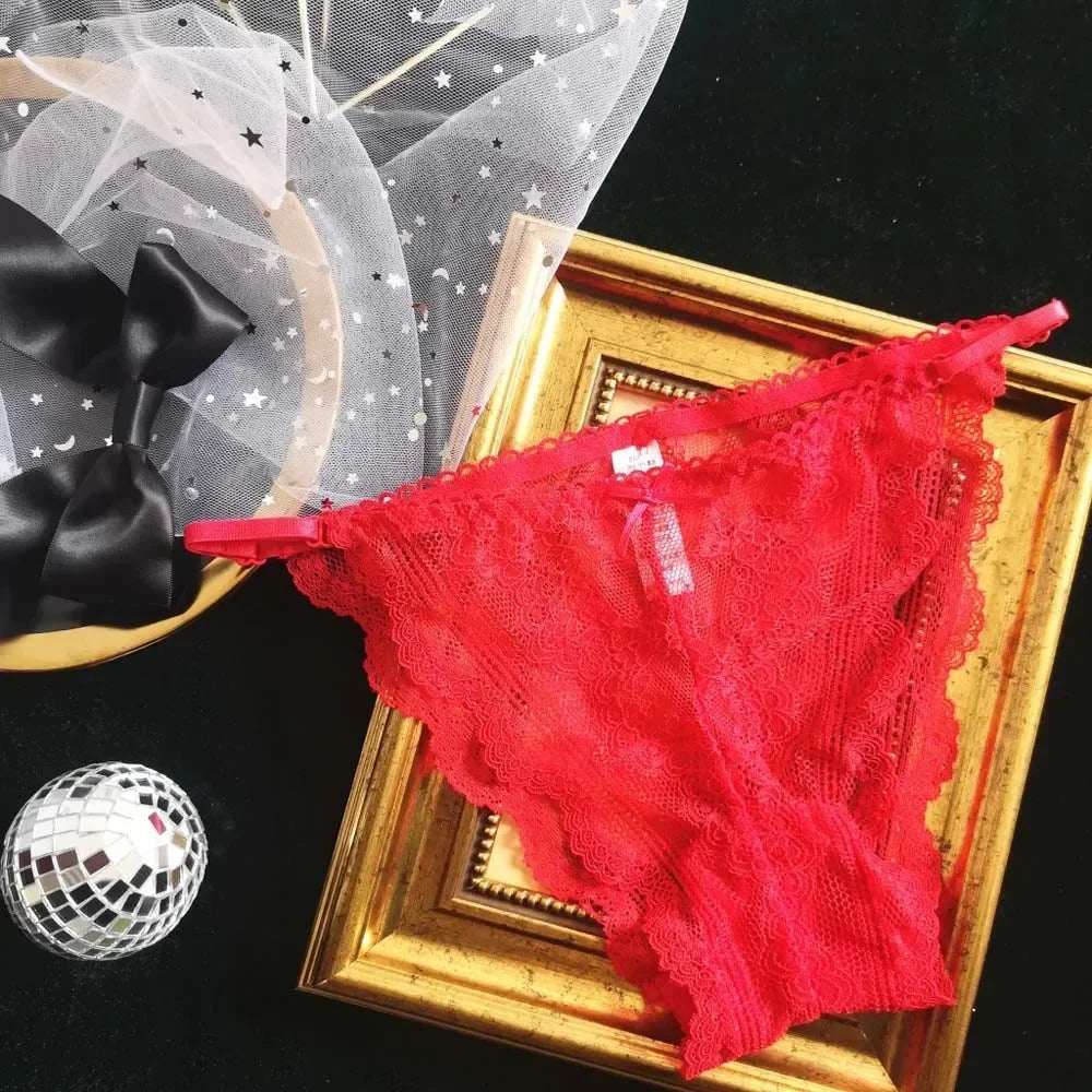 Thong for Women Floral Embroidered Lace Panties Adjustable Belt Underpants Temptation Hollow Out Transparent Seamless G-Strings