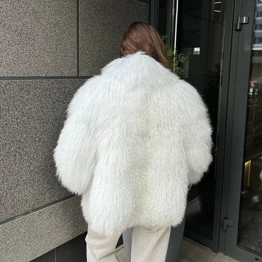 Natural Sheepskin Coat With Stand Collar Natural Sheep Fur Coat Full Skin Lamb Fur Jacket Best Selling Women's Leather Jacket