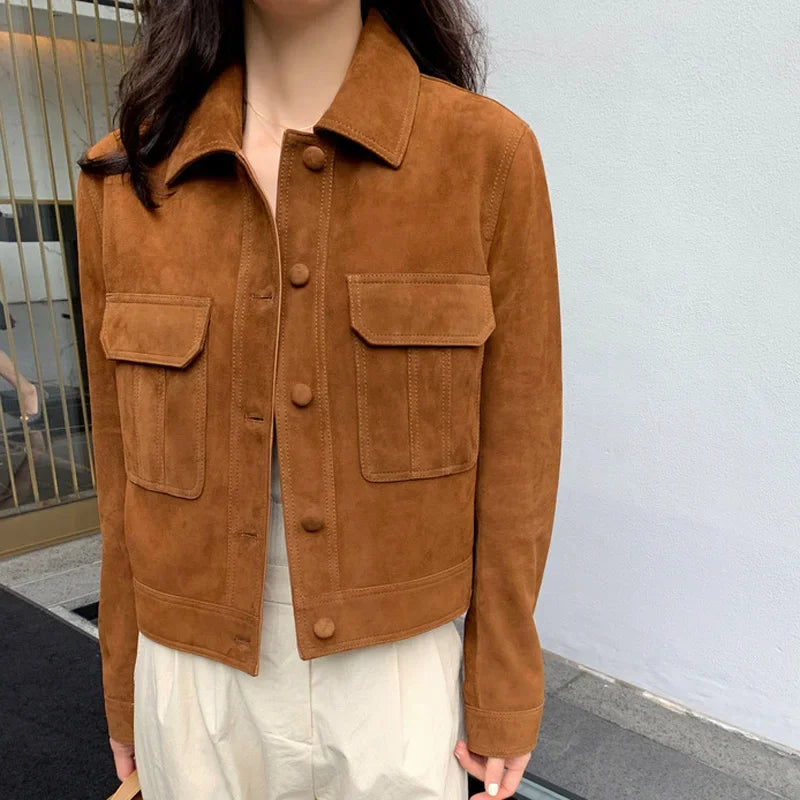 Casual Quality Leather Jacket For Women 2025 Spring Cashmere Suede Leather Coat Female Slimming Versatile Jaqueta Streetwear