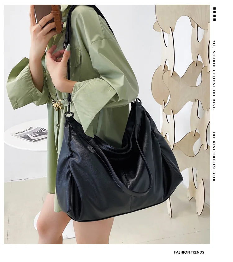 Big Black Tote Bags for Women Large Hobo Shopper Bag Roomy Handbag Quality Soft Leather Crossbody Bag Ladies Travel Shoulder Bag