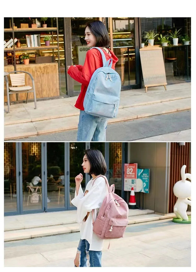 Corduroy Backpack, Academy Fashion School Bags for Middle/High School & College, Cute Tassel Detail, Versatile Casual Daily Bag