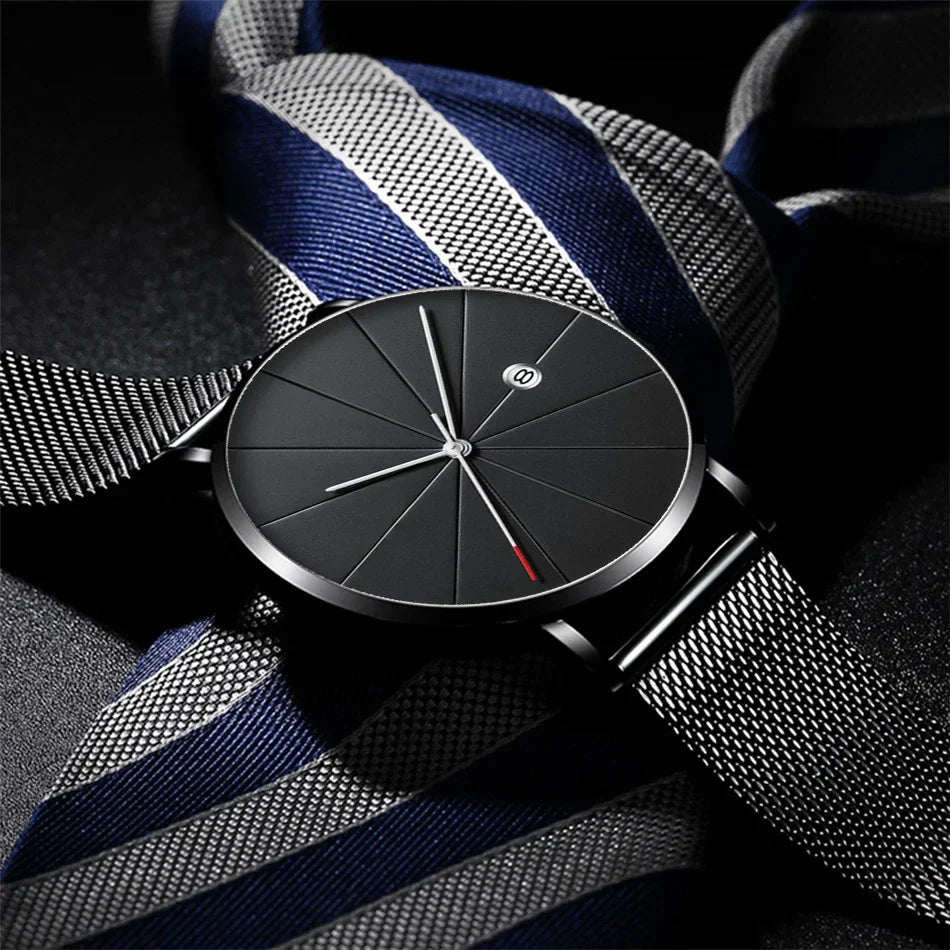 Ultra-Thin Men's Quartz Watch | Stainless Steel Mesh Minimalist Business Watch