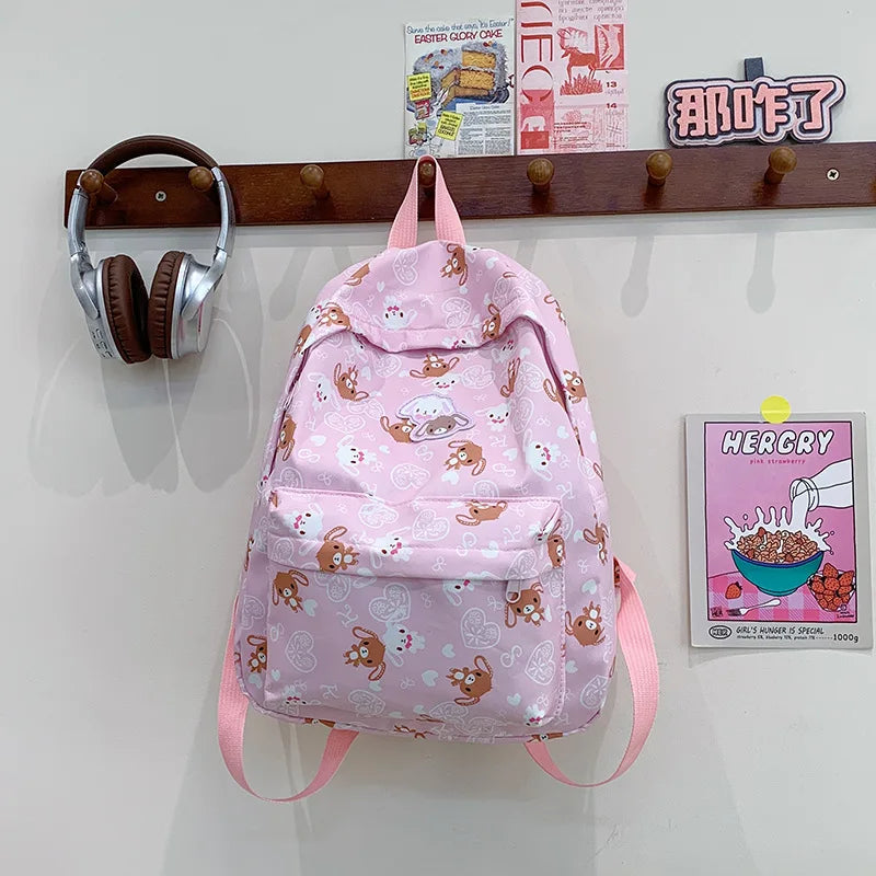 Cute Sugarbunnies Schoolbag Large Capacity Student Backpack Girl Heart Sweet Travel Portable Backpack Girl Holiday Best Gift