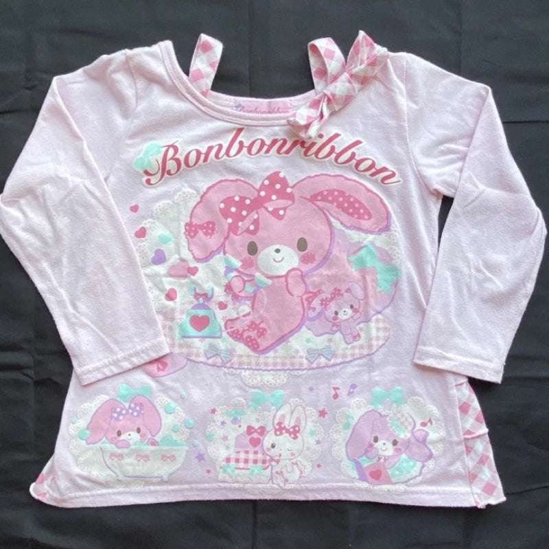 Japanese Anime Print T Shirts Women Y2K Patchwork Long Sleeve Tees Fashion Camis Crop Tops Tunic Casual Kawaii T Shirt Top New