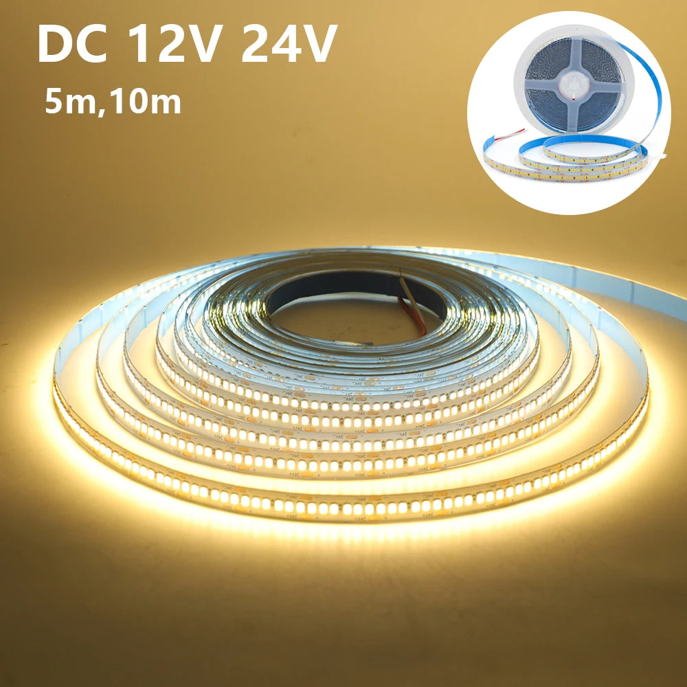 5M 10M LED Light Strips 12V 24V SMD 2835 120 240LEDs/m Home Lamp Strip Flexible LED Ribbon Tape Soft Lamp Bar 3000K 4000K 6000K