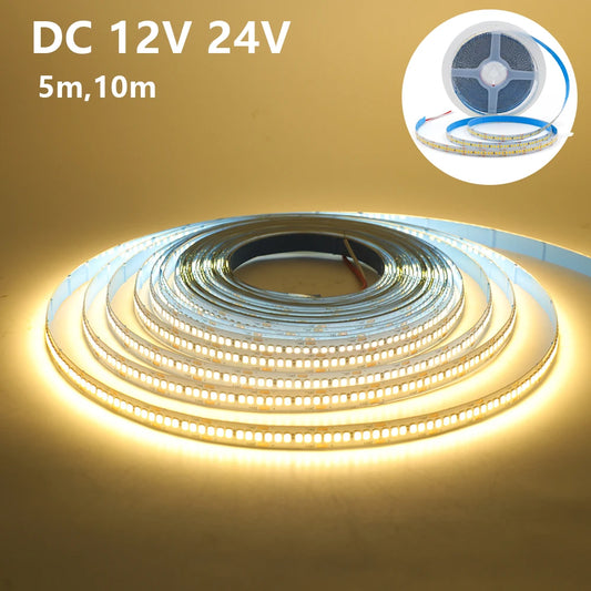 5M 10M LED Light Strips 12V 24V SMD 2835 120 240LEDs/m Home Lamp Strip Flexible LED Ribbon Tape Soft Lamp Bar 3000K 4000K 6000K