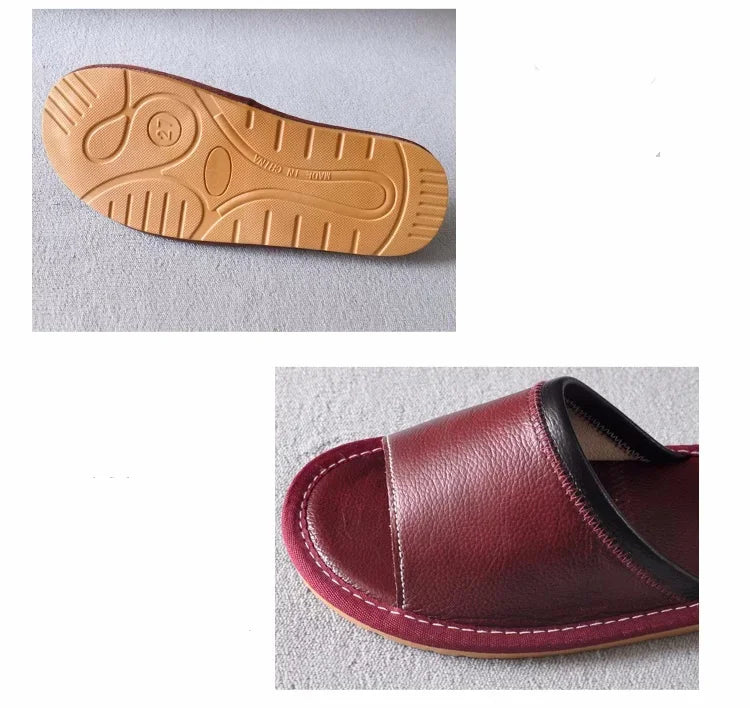 Genuine Leather Couple Summer Indoor Slippers Anti-Slip Women Household Slippers Men Casual Home Shoes