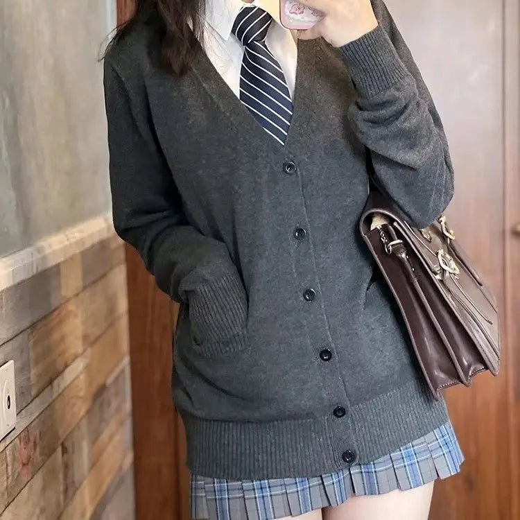 Loose Long Sve Knitted Pink Sweater Jk School orm Sle Women's Open Cardigan Coat Autumn Season Sweet Sle V Ne