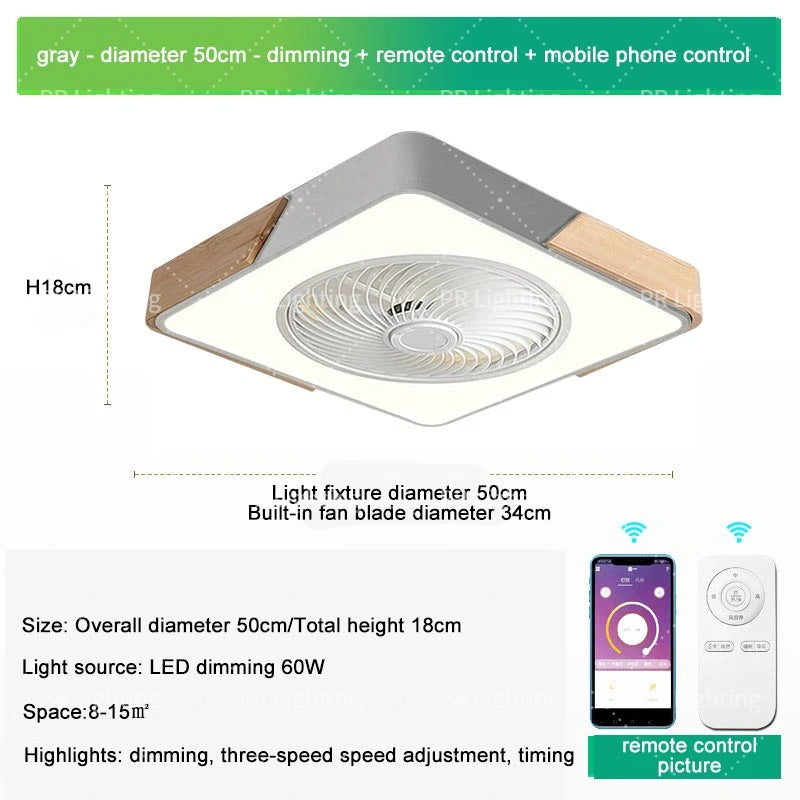 LED Fan Light Ceiling Lamp Household Modern Simple Bedroom Restaurant Invisible Ceiling Fan Light Living Dining Table Room Decor