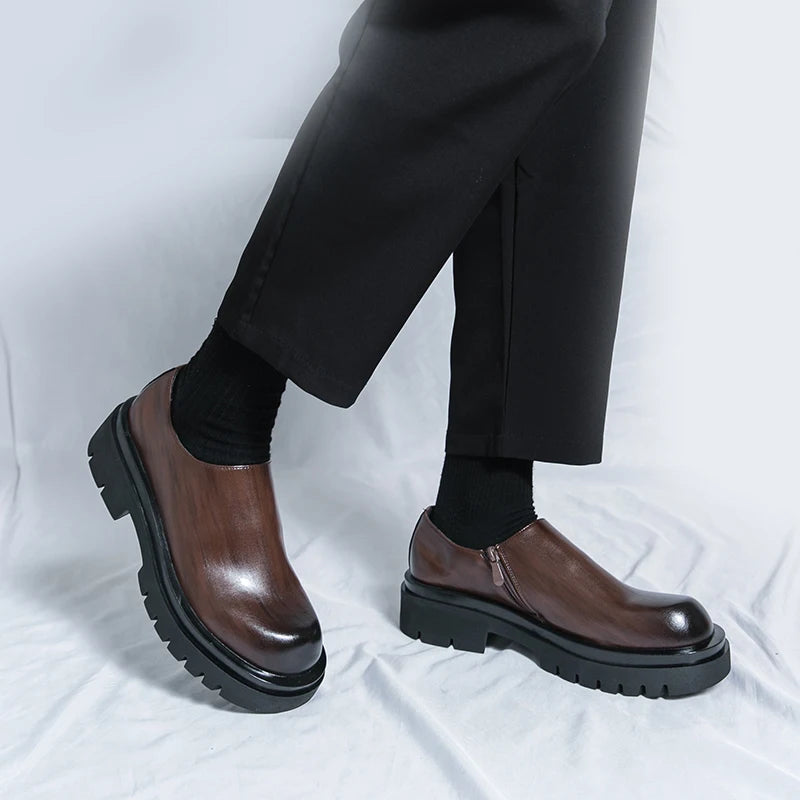 Spring New Men's Side Zipper Comfortable Cowhide Oxford Shoes Fashion Brand Classic Brown Men's Breathable Casual Leather Shoes