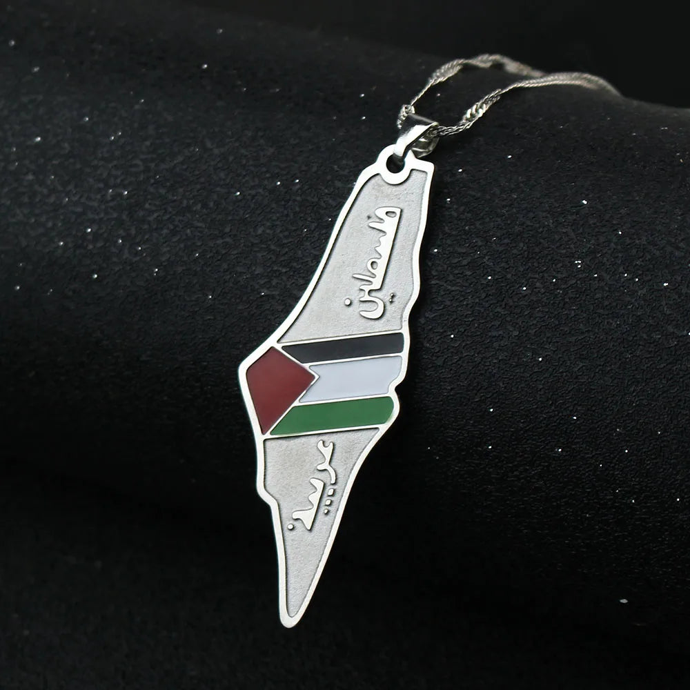 Palestine Map Flag Pendant Necklace For Women Men Stainless Steel Map Geography Necklace Choker Chain Jewelry