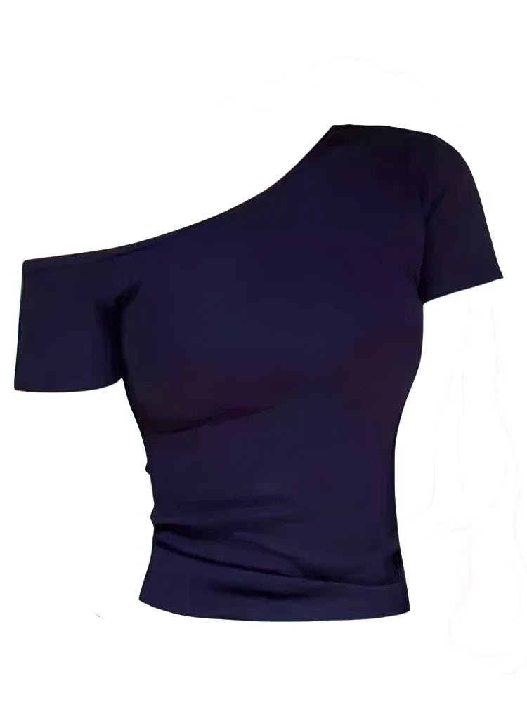 Summer Off shoulder Top Women Slim fit Body Summer  Short sleeve T shirt One shoulder Female Sexy Basic Tees Korean Chic