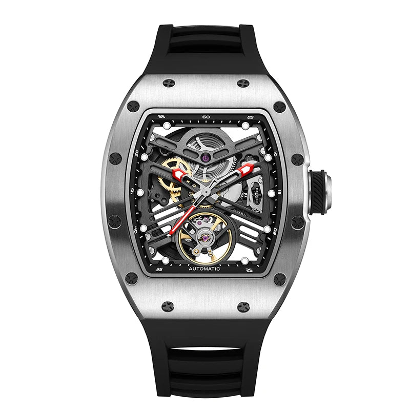 Automatic mechanical watch outdoors simple luxury watches waterproof wholesale skeleton leather mens watch gift