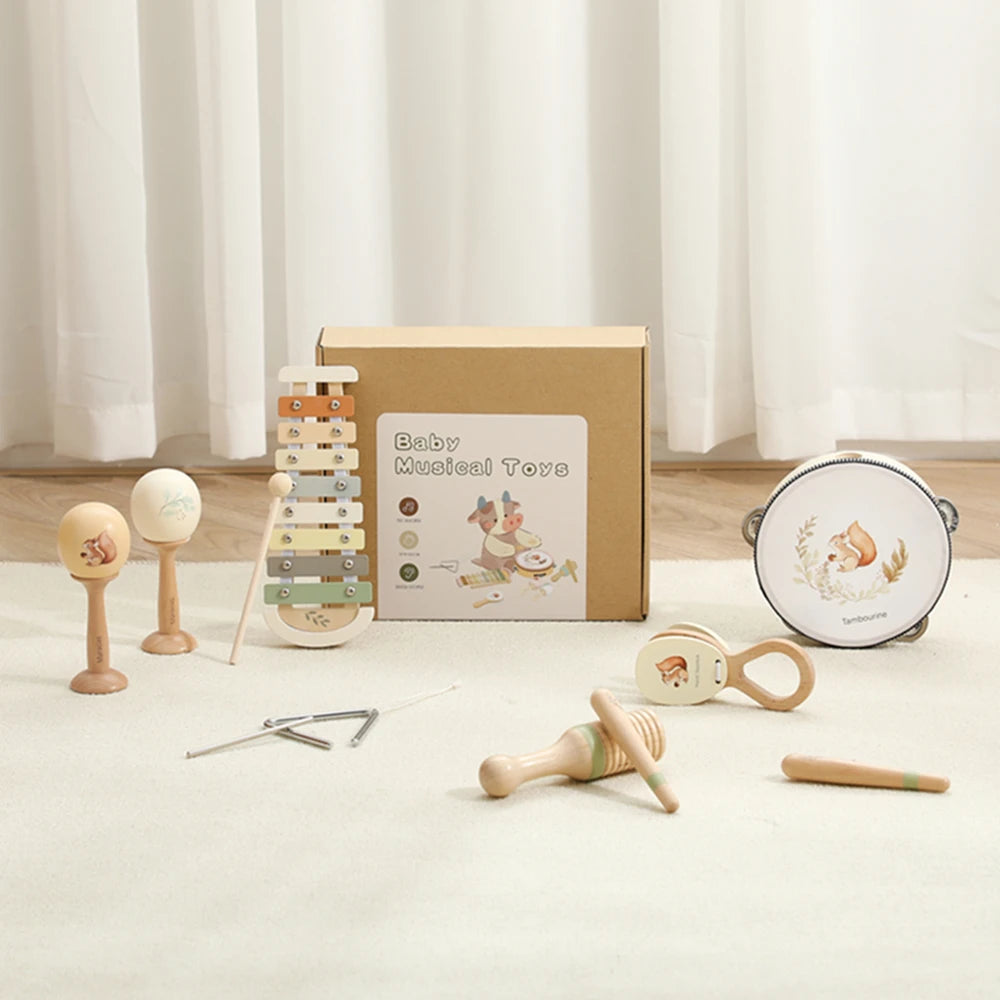 Kids Wooden Montessori Toys Musical Instruments Rattle Toys Wooden Squirrel Percussion Instruments Preschool Educational Toys