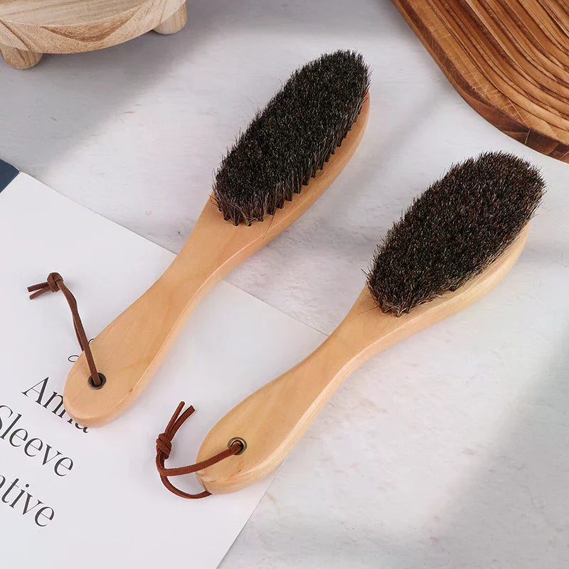 Horse Hair Brush Wooden Handle Shoe Polish Brush Soft Horsehair Laundry Cleaning Brush Anti-Static Cleaning Care Brush