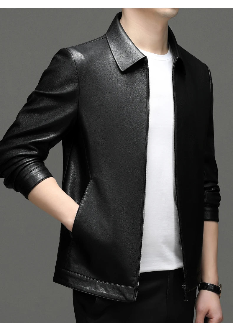 YN-335 Men's Lapel Jacket Natural Leather  Jacket Spring and Autumn Sheepskin Jacket Men