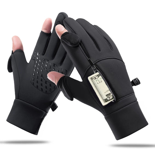 Winter Warm Gloves Flip Over Expose Two Fingers Gloves Windproof Touch Screen Gloves Cycling Ski Fishing Gloves