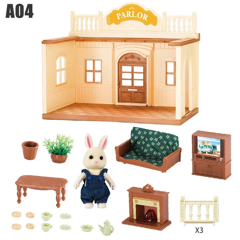 2026 New simulation furniture toys gift simulation room forest family small west house rabbit animal model home play toys