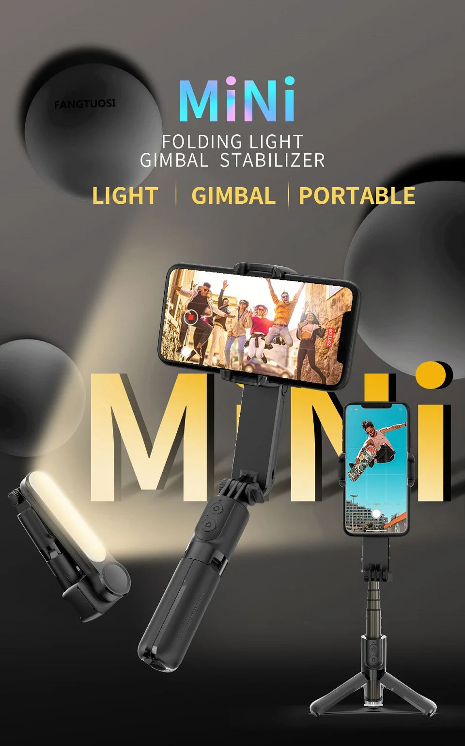 Gimbal Stabilizer For iPhone Android Cell Mobile Phone Cellphone Smartphone Action Camera Handle Grip Selfie Stick Video Tripod
