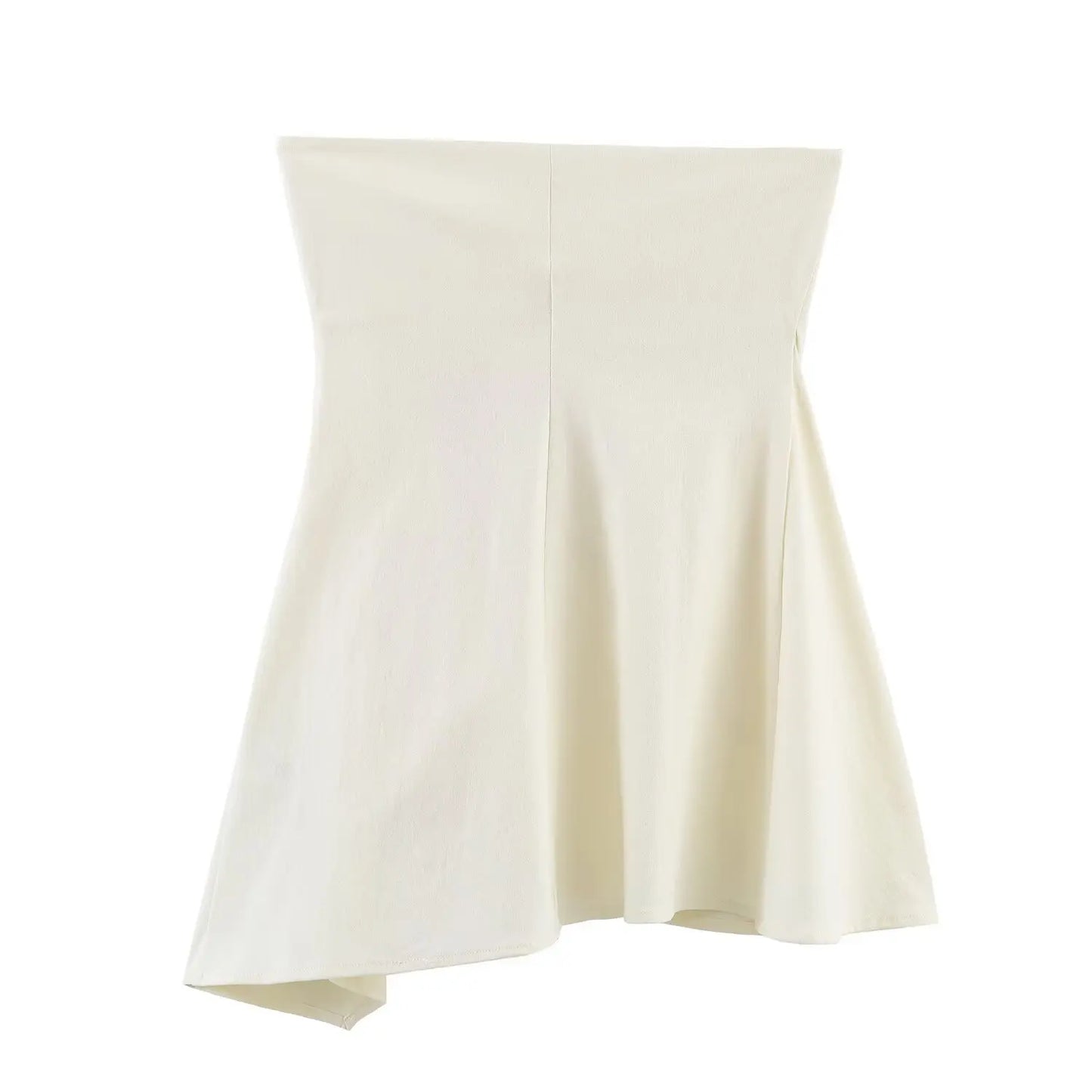 Summer Women Beige Sexy Sleeveless Tank Tops Fashion Female Irregular Pleated Zipper Strapless Top Lady Elegant Party Tops