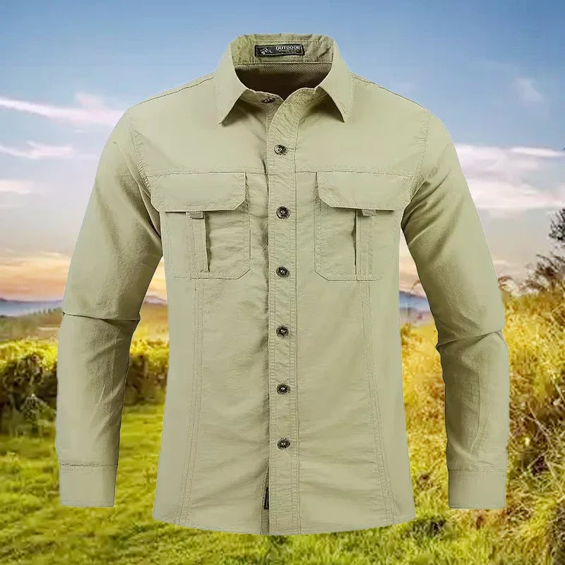 Men's Lightweight Quick-Drying Shirt Tactical Casual Military Long-Sleeved Cargo Shirt Breathable Sport Sunscreen Hiking Shirt
