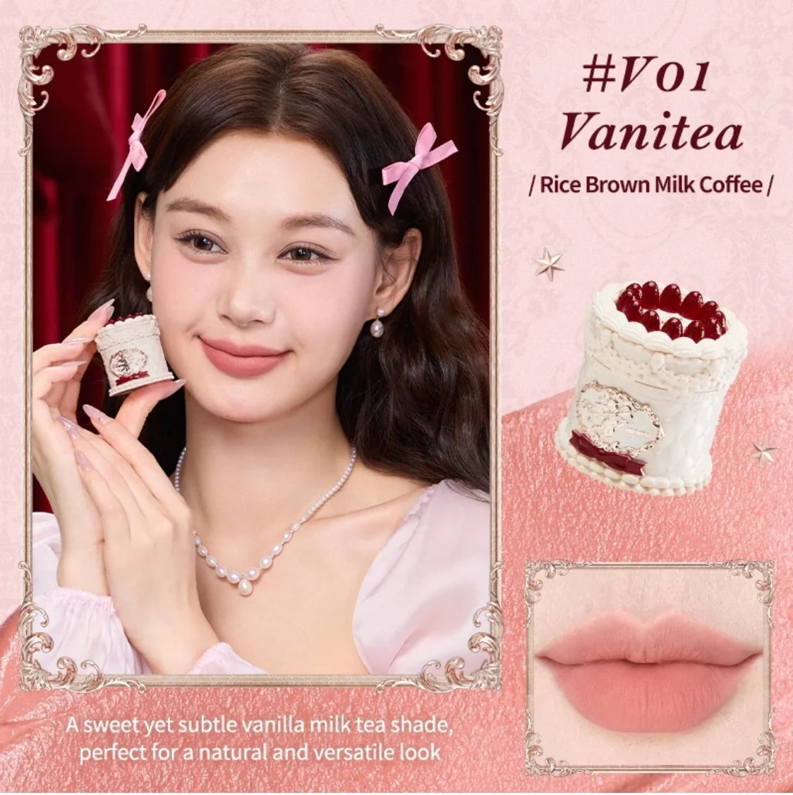 Flower Knows Strawberry Cupid Cake Lip Mud Matte Velvet Lip Cream Soft Mist High CoverageMakeup Smooth Preventing Fading