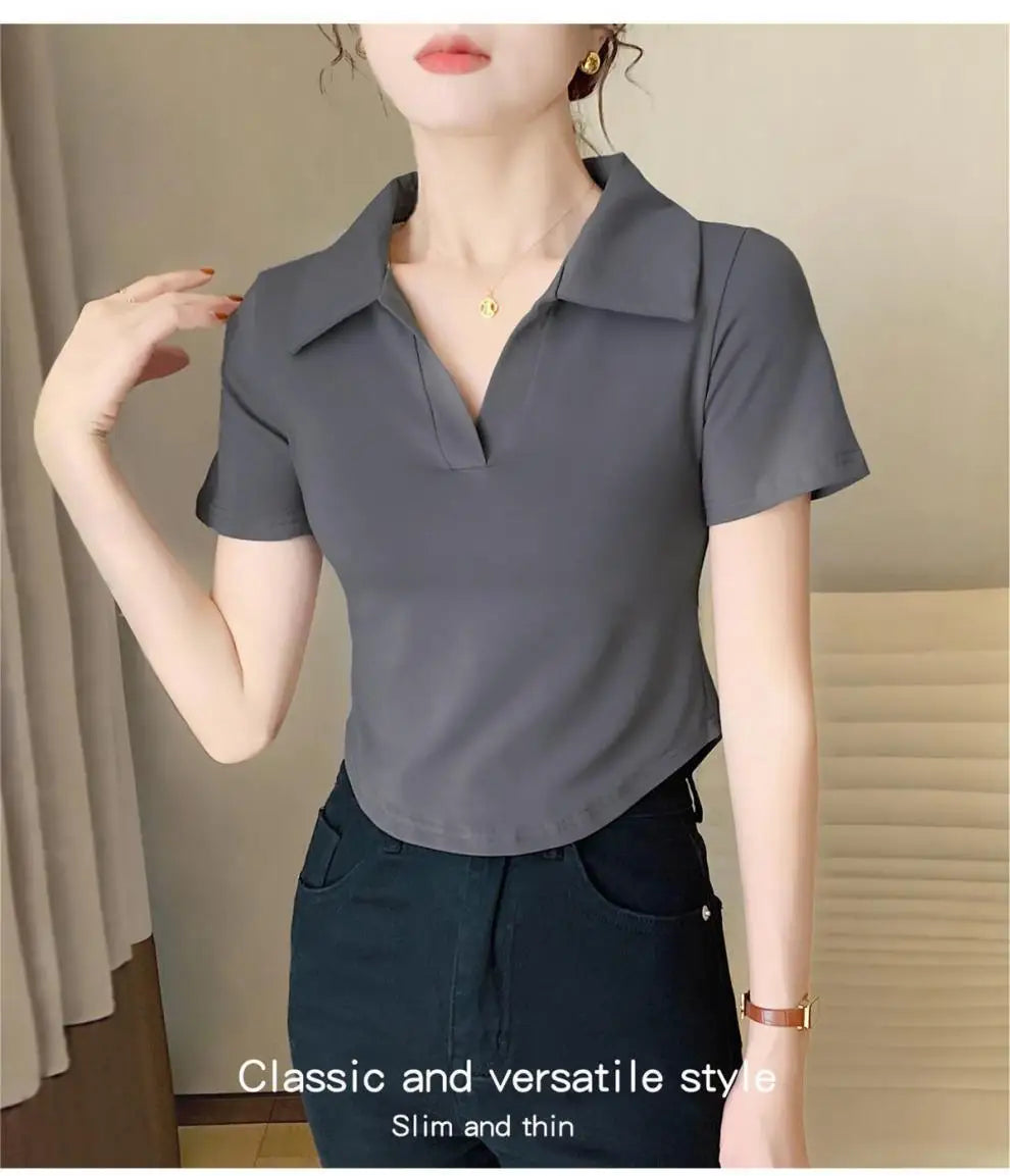 Women's Versatile Top Summer Loose Stylish Cover Fat Slim Short Sleeve