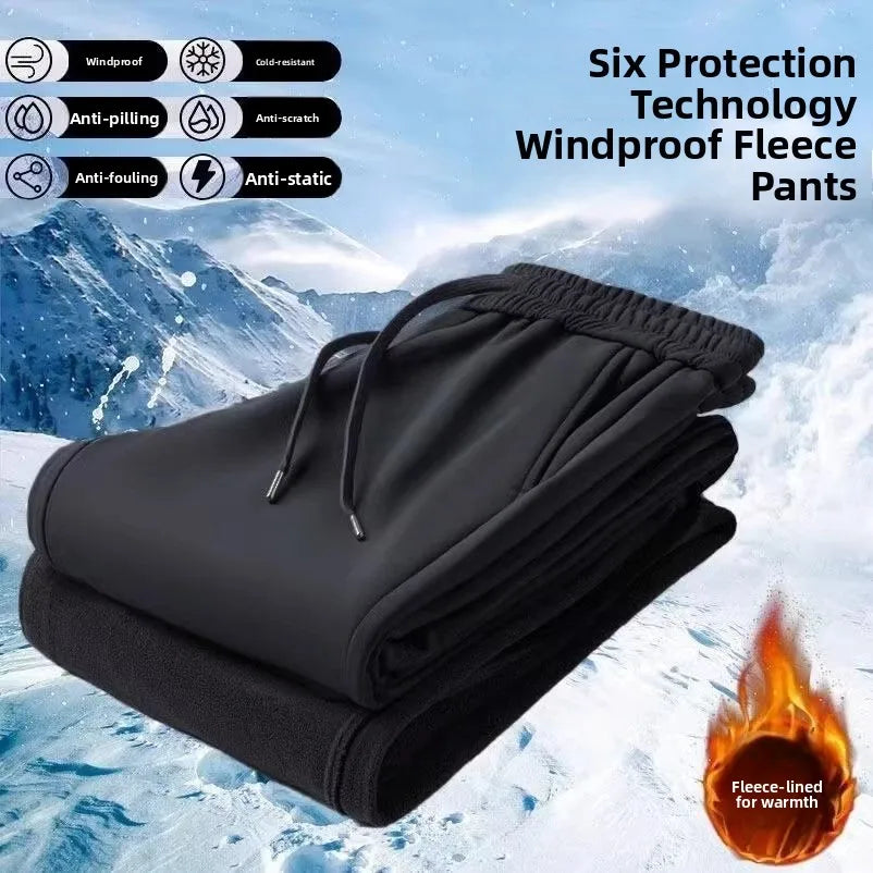 Men's Outdoor Casual Pants Thickened Fleece Lined Loose Fit Windproof Waterproof Winter Warm Cotton Trousers Straight Leg Jeans