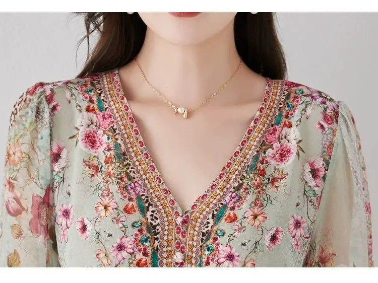 Green Silk Dress for Women in the Summer of 2026 Luxurious High-end Exquisite and Elegant Temperament Mulberry Silk Vacation WLF