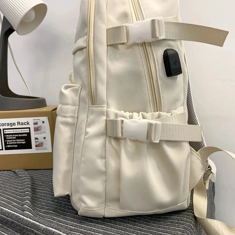 College Style Canvas School Bags For Girls Solid Junior High School Student Schoolbag Korean Version Laptop Backpack Women Boys