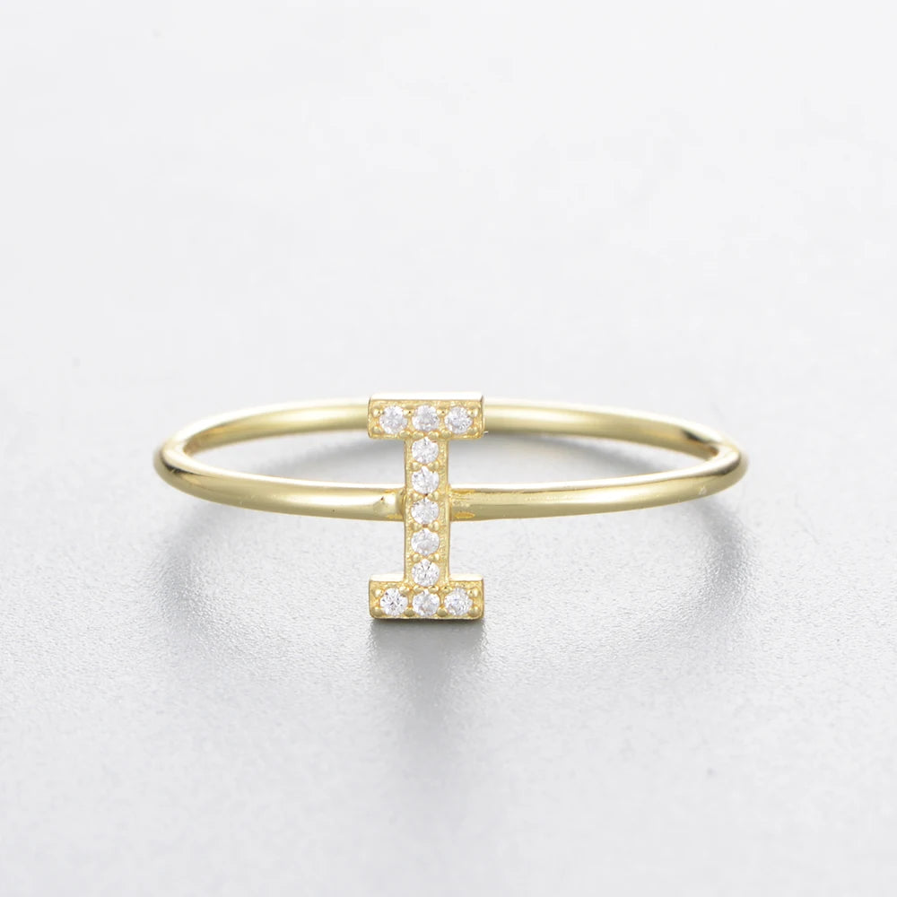 925 Sterling Jewelry A-Z 26 Letters Name Initial Rings Gold Plated Silver Fashion Simple S925 Ring Zircon Round Brilliant Cut