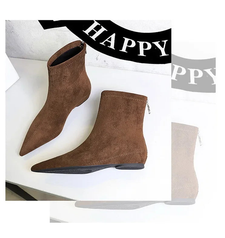 Women Red Pointed Toe Suede Ankle Boots Elegant Woman Inner Heel Short Boots 2024 Autumn Chic Office Female Keep Warm Short Boot
