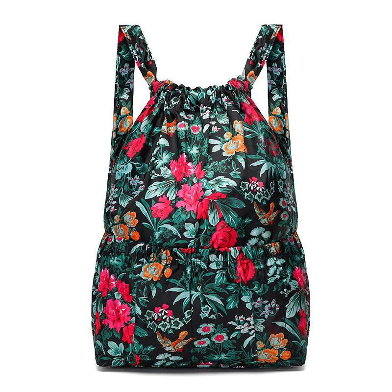 Women's Backpack Drawstring Large Capacity Lightweight Leisure Minimalist Portable Shopping Travel Bag Fitness Sports Bag