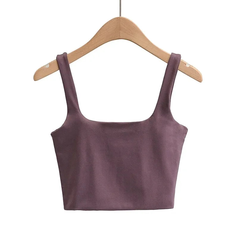 2025 Summer Women Sexy Sleeveless Tops Fashion Short Square Collar Tank Tops 6 Colors
