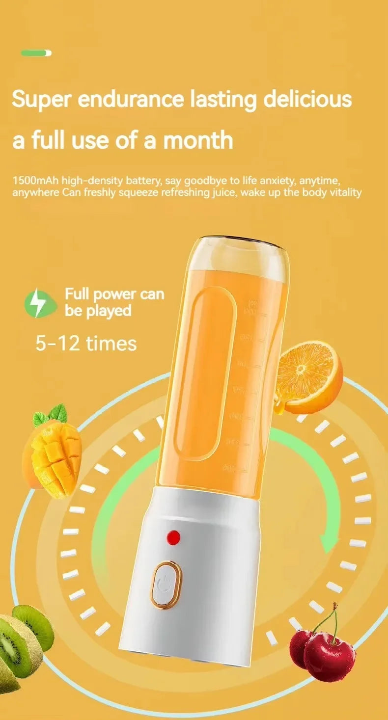 Portable Cordless Blender Juicer 450ml Electric Fruit Juicer USB Rechargeable Lemon Orange Juice Cup Smoothie Blender