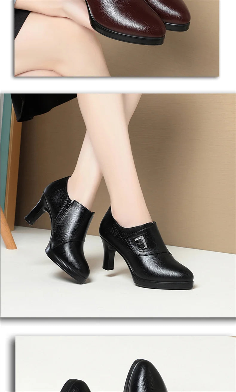 High Heels for Women 2024 Spring New Deep Mouth Soft Bottom Waterproof Business Formal Wear Office High Heel Leather Shoes
