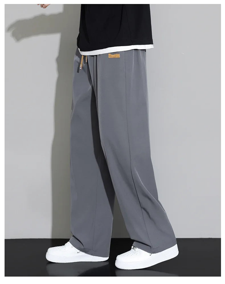 Spring Autumn Men's Clothing Drapey Wide-leg Pants, Loose Sports Pants Trendy Straight-leg Casual Trousers