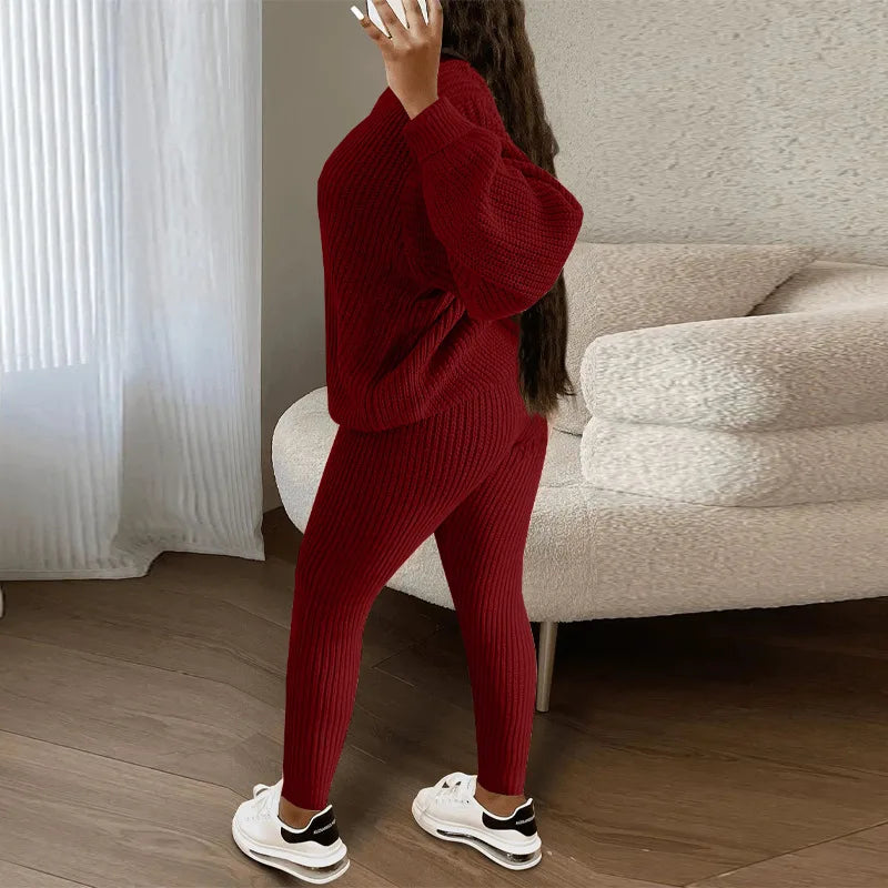 2024 Autumn and Winter Fashion Casual Knitted Suit Trousers Suit Foreign Trade Women's Wool Suit Ensemble Femme 2 Pièces