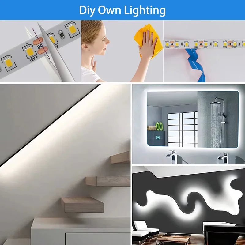 12V 24V 5m LED Strip Light 2835 120/180/240 LEDs Flexible Tape Bright 8mm PCB  Home Decoration