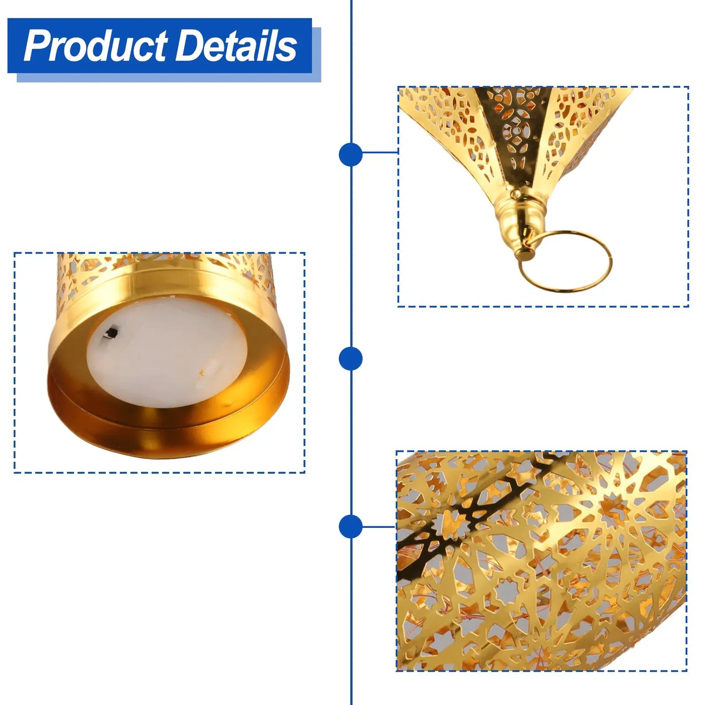 1PC Moroccan Golden Hollow Iron Lantern Ramadan Home Decoration Light Ornaments Gold Lanterns Moroccan Home Crafts Decoration