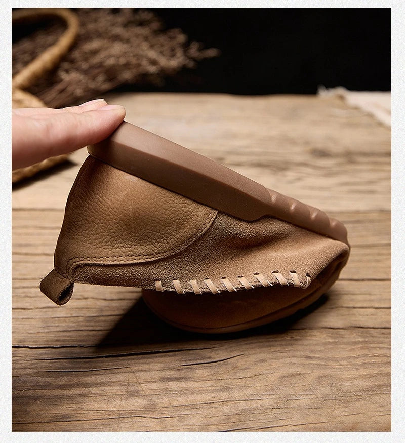 Women's Flat Shoes - 2026 New Style Leather Casual Fashion Single Shoes - Women's Wide-Toe Comfortable Mom Shoes Loafers Women