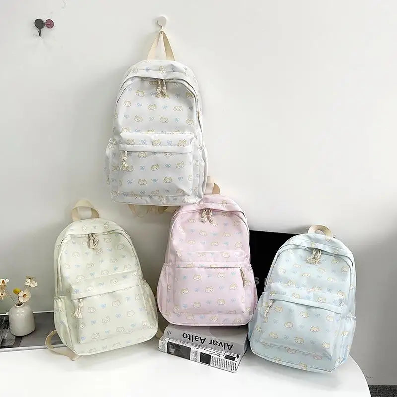 Cute Cartoon Cat Printed Backpack Large Capacity Student Schoolbag Fashion Delicate Trendy Girly Bag Portable Travel Bags Gifts