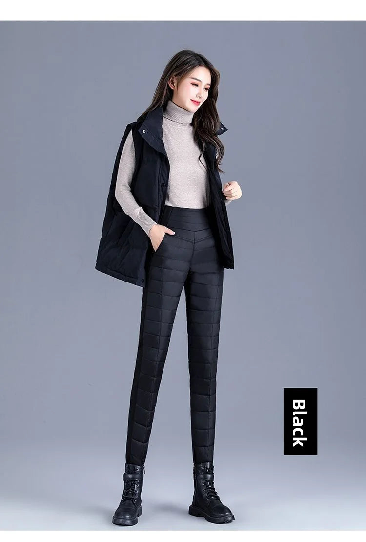 High Waist Thickened Cotton Pants Women's Elastic Slim Fit Korean Style Winter Outerwear Warm Cotton Trousers for Ladies