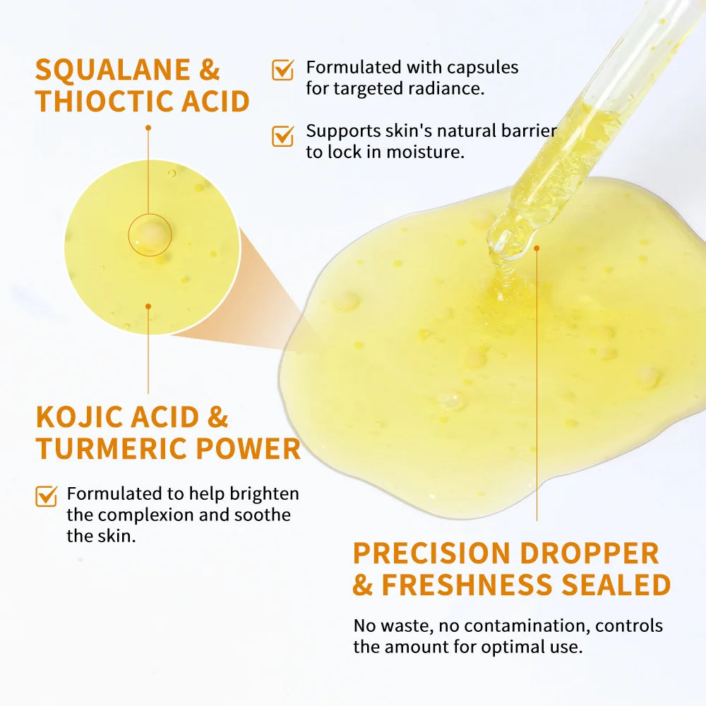 Kojic Acid Turmeric Niacinamide Serum Brighten Skin Tone Soothe Skin Deep Moisturizing Precise Dropper Design Facial Care