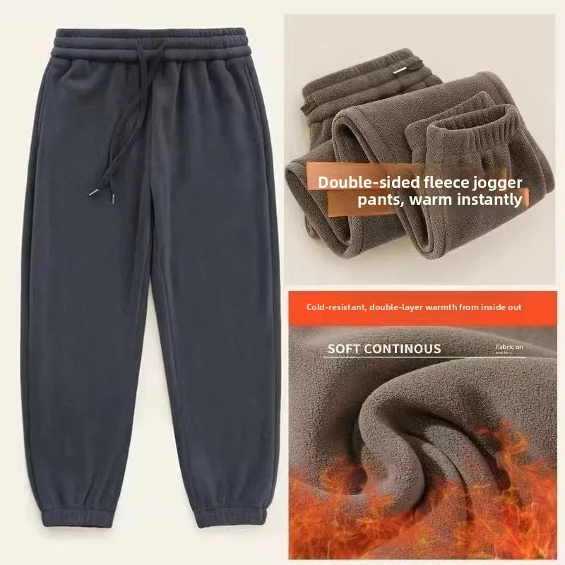 Double-Sided Fleece Men's Casual Thickened Loose Winter Sweatpants Warm Sporty Loose Fit Youthful Style  Color Long Trou...