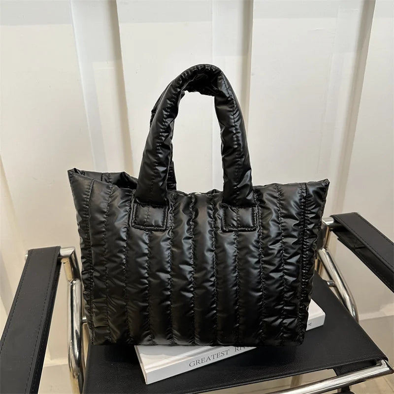 Ladies Tote Bags Large Capacity Cotton Padded Bag Solid Color Casual Fashion Nylon Elegant for Handbag