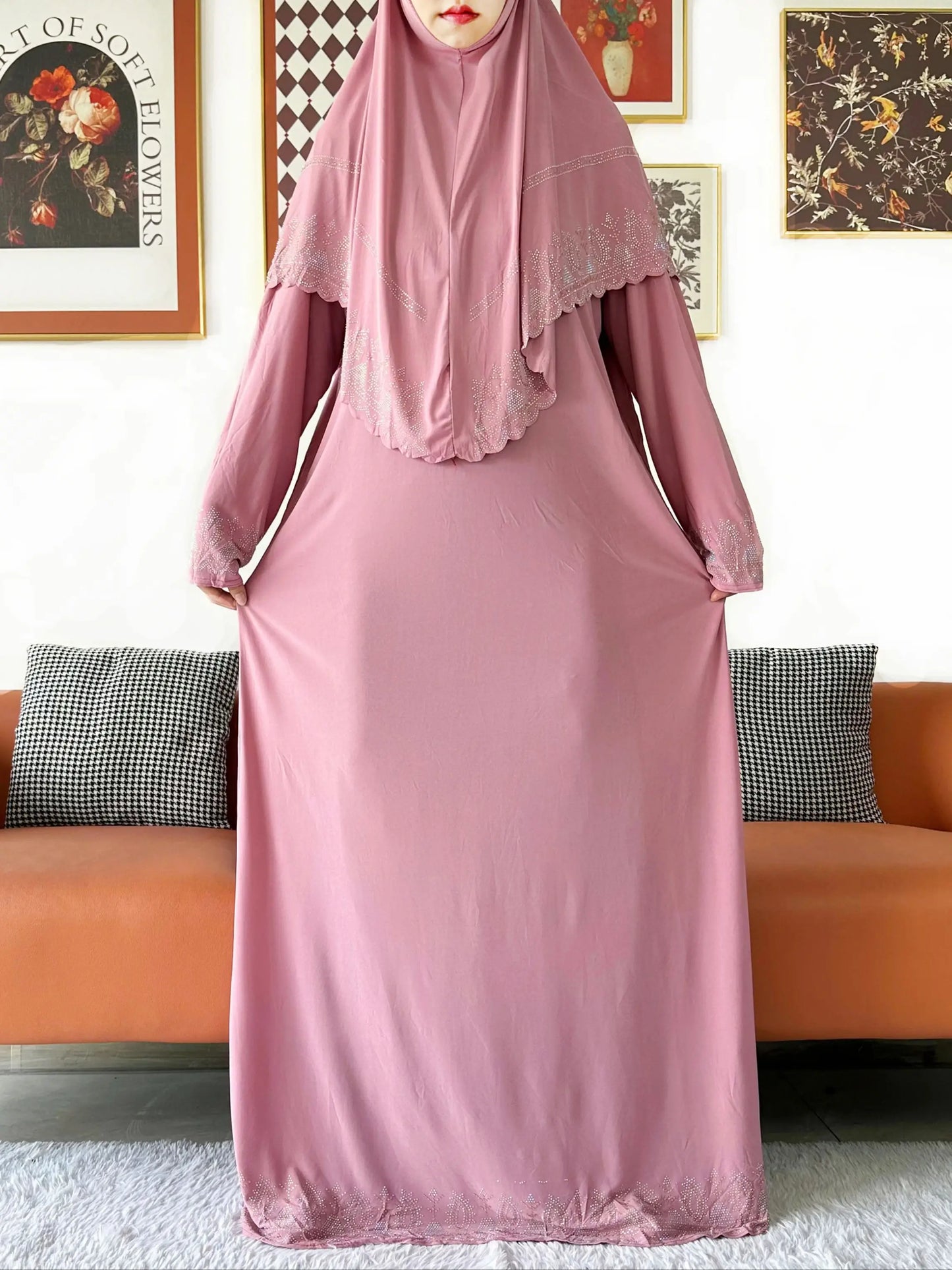 2025 Islamic Women's Hijab Scarf Long Dress Sets Prayer Garment Set Long Khimar Dress And Hijab Combo for Ramadan Daily Wear